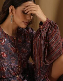 Shalimar- Purple Floral Abstract Patchwork Dress -ZAZU Clothing Shop 23100065