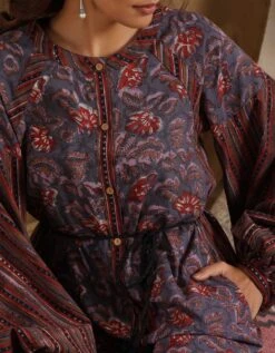 Shalimar- Purple Floral Abstract Patchwork Dress -ZAZU Clothing Shop 23100066