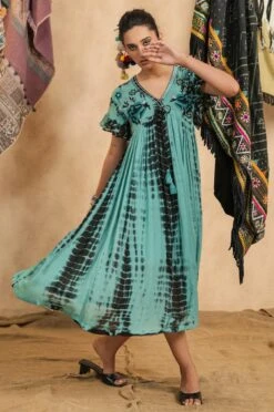 Light Green Tie-Dye Viscose Georgette Embroidery Dress -ZAZU Clothing Shop 2ss23a0369lightgreen3