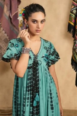 Light Green Tie-Dye Viscose Georgette Embroidery Dress -ZAZU Clothing Shop 2ss23a0369lightgreen5