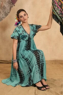 Light Green Tie-Dye Viscose Georgette Embroidery Dress -ZAZU Clothing Shop 2ss23a0369lightgreen6
