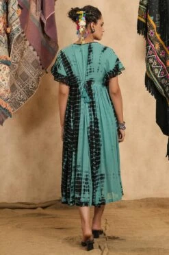 Light Green Tie-Dye Viscose Georgette Embroidery Dress -ZAZU Clothing Shop 2ss23a0369lightgreen7