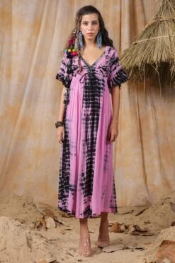 Pink Tie-Dye Viscose Georgette Embroidery Dress