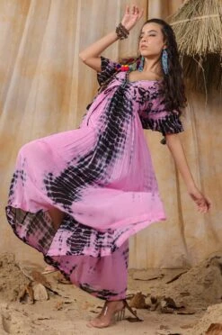 Pink Tie-Dye Viscose Georgette Embroidery Dress -ZAZU Clothing Shop 2ss23a0369pink3