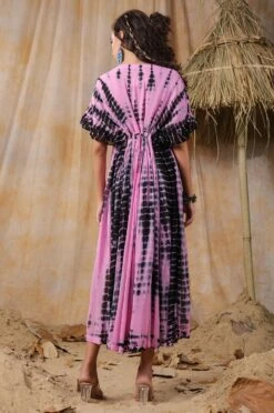 Pink Tie-Dye Viscose Georgette Embroidery Dress -ZAZU Clothing Shop 2ss23a0369pink6
