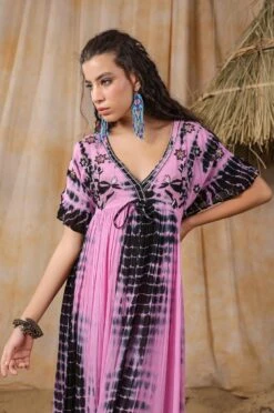Pink Tie-Dye Viscose Georgette Embroidery Dress -ZAZU Clothing Shop 2ss23a0369pinkb
