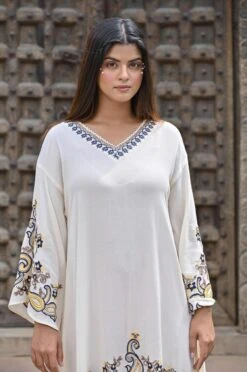 White Rayon Crepe Embroidered Short Dress -ZAZU Clothing Shop 2ss23a0473whiteb