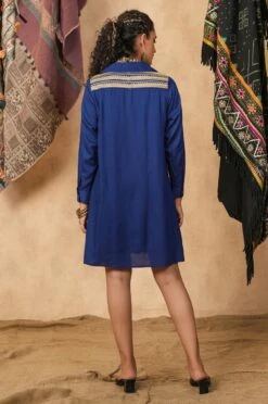 Blue Viscose Rayon Embroidered Dress -ZAZU Clothing Shop 2ss23a0485blue6