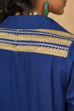 Blue Viscose Rayon Embroidered Dress -ZAZU Clothing Shop 2ss23a0485blue7