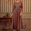 Red Rayon Foil Print Gathered Ethnic Dress With Belt -ZAZU Clothing Shop 3044red1