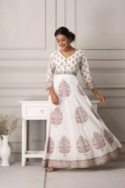 White Block Prined Long Maxi Dress With Dupatta -ZAZU Clothing Shop 3 50577