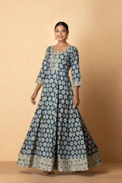 Abstract Printed Maxi Dress With Printed Dupatta -ZAZU Clothing Shop 3 50593