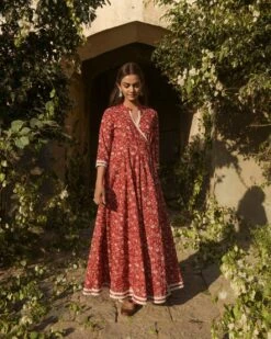 Hand Block Printed Anarkali Cotton Dress With Kota Dupatta -ZAZU Clothing Shop 3 52517