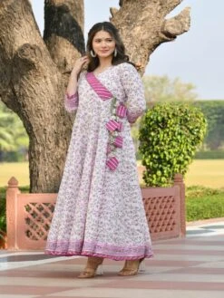 Gaurika Floral Jaal Block Printed Dress With Dupatta -ZAZU Clothing Shop 46285