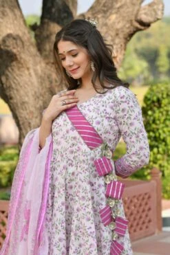Gaurika Floral Jaal Block Printed Dress With Dupatta -ZAZU Clothing Shop 4628b