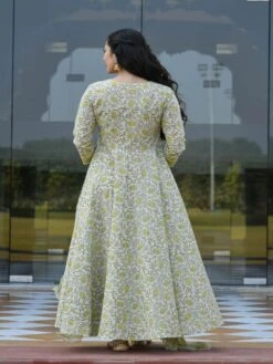 Dalaja Floral Jaal Block Printed Fit & Flared Dress With Dupatta -ZAZU Clothing Shop 46355