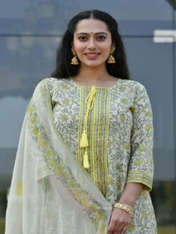 Dalaja Floral Jaal Block Printed Fit & Flared Dress With Dupatta -ZAZU Clothing Shop 4635b