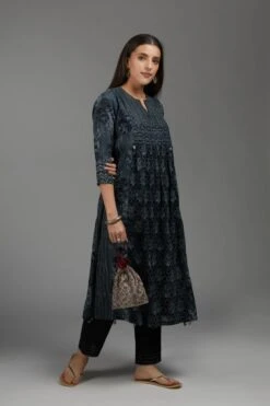 Hand Block Printed Kurta Dress With Straight Cotton Pants -ZAZU Clothing Shop 4 28547
