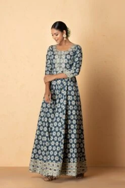 Abstract Printed Maxi Dress With Printed Dupatta -ZAZU Clothing Shop 4 33341
