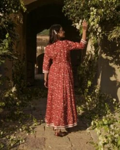 Hand Block Printed Anarkali Cotton Dress With Kota Dupatta -ZAZU Clothing Shop 4 34789