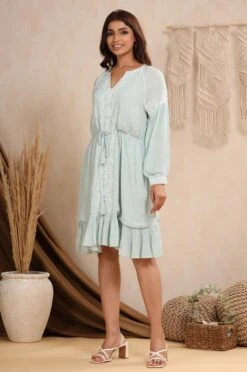Sky Blue Rayon Crepe Embroidery Dress -ZAZU Clothing Shop 4ss23a0353skyblue3