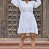 White Rayon Crepe Embroidery Dress -ZAZU Clothing Shop 4ss23a0353white1
