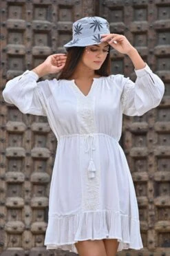 White Rayon Crepe Embroidery Dress -ZAZU Clothing Shop 4ss23a0353white4