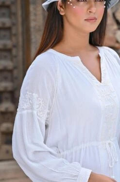 White Rayon Crepe Embroidery Dress -ZAZU Clothing Shop 4ss23a0353white6