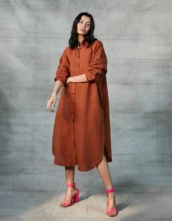 Cinnamon Linen Shirt Dress