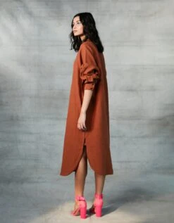 Cinnamon Linen Shirt Dress -ZAZU Clothing Shop 503084