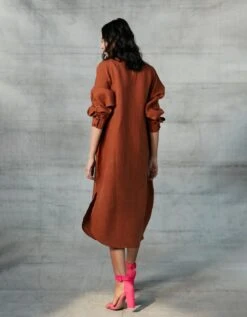 Cinnamon Linen Shirt Dress -ZAZU Clothing Shop 503085