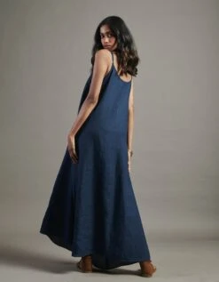 Indigo Linen Flared Slip Dress -ZAZU Clothing Shop 527055
