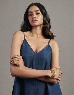 Indigo Linen Flared Slip Dress -ZAZU Clothing Shop 52705b