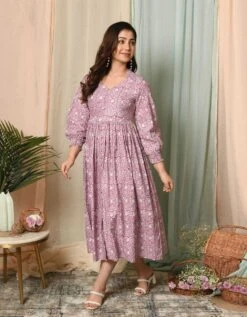 Turvi Floral Block Printed Dress -ZAZU Clothing Shop 53353