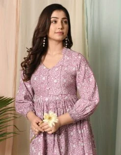 Turvi Floral Block Printed Dress -ZAZU Clothing Shop 53355