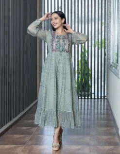 Ahila Kota Doria Block Printed Maxi Dress