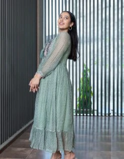 Ahila Kota Doria Block Printed Maxi Dress -ZAZU Clothing Shop 5346green3