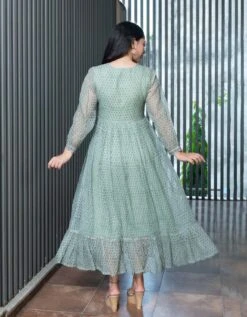 Ahila Kota Doria Block Printed Maxi Dress -ZAZU Clothing Shop 5346green4