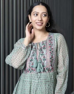 Ahila Kota Doria Block Printed Maxi Dress -ZAZU Clothing Shop 5346greenb