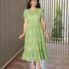 Green Floral Jaal Block Printed Dress -ZAZU Clothing Shop 5517green1