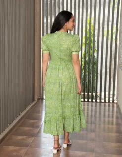 Green Floral Jaal Block Printed Dress -ZAZU Clothing Shop 5517green4