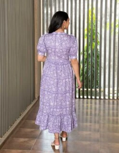 Purple Floral Jaal Block Printed Dress -ZAZU Clothing Shop 5517purple4