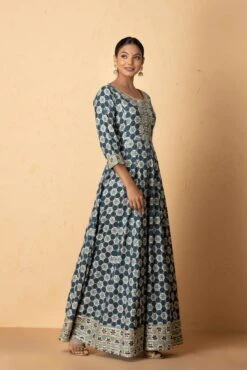 Abstract Printed Maxi Dress With Printed Dupatta -ZAZU Clothing Shop 5 16137