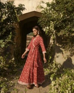 Hand Block Printed Anarkali Cotton Dress With Kota Dupatta -ZAZU Clothing Shop 5 16904