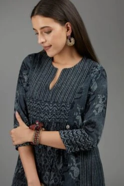 Black Hand Block Printed Kurta Dress -ZAZU Clothing Shop 6 5176