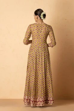 Mehndi Green Abstract Printed Maxi Dress With Printed Dupatta -ZAZU Clothing Shop 6 6333