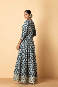 Abstract Printed Maxi Dress With Printed Dupatta -ZAZU Clothing Shop 6 6334