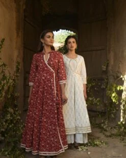 Hand Block Printed Anarkali Cotton Dress With Kota Dupatta -ZAZU Clothing Shop 6 6602