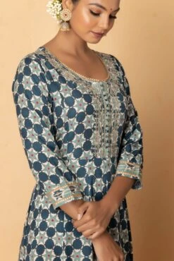 Abstract Printed Maxi Dress With Printed Dupatta -ZAZU Clothing Shop 7 2541