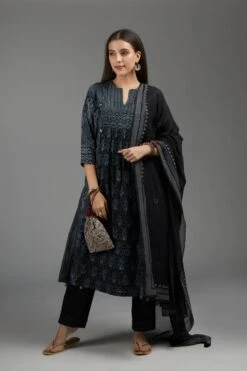 Black Hand Block Printed Kurta Dress -ZAZU Clothing Shop 8 885